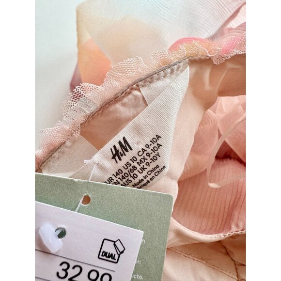 NWT Girls' H&M Pink Orange Rainbow Pleated Tulle V-Neck Babydoll Dress, Size 10 - Picture 7 of 11
